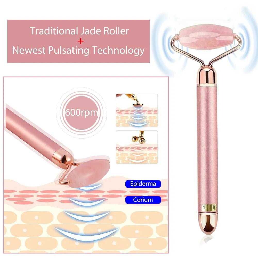 3 - in - 1 Vibrating Jade Roller & Eye Press Set: Electric Facial Massager - Allure SocietySkincare Accessories