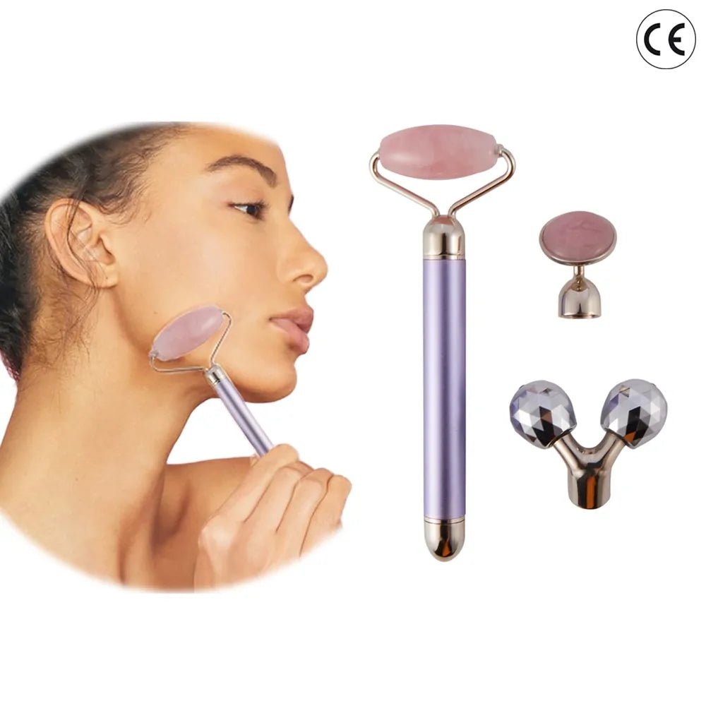 3 - in - 1 Vibrating Jade Roller & Eye Press Set: Electric Facial Massager - Allure SocietySkincare Accessories