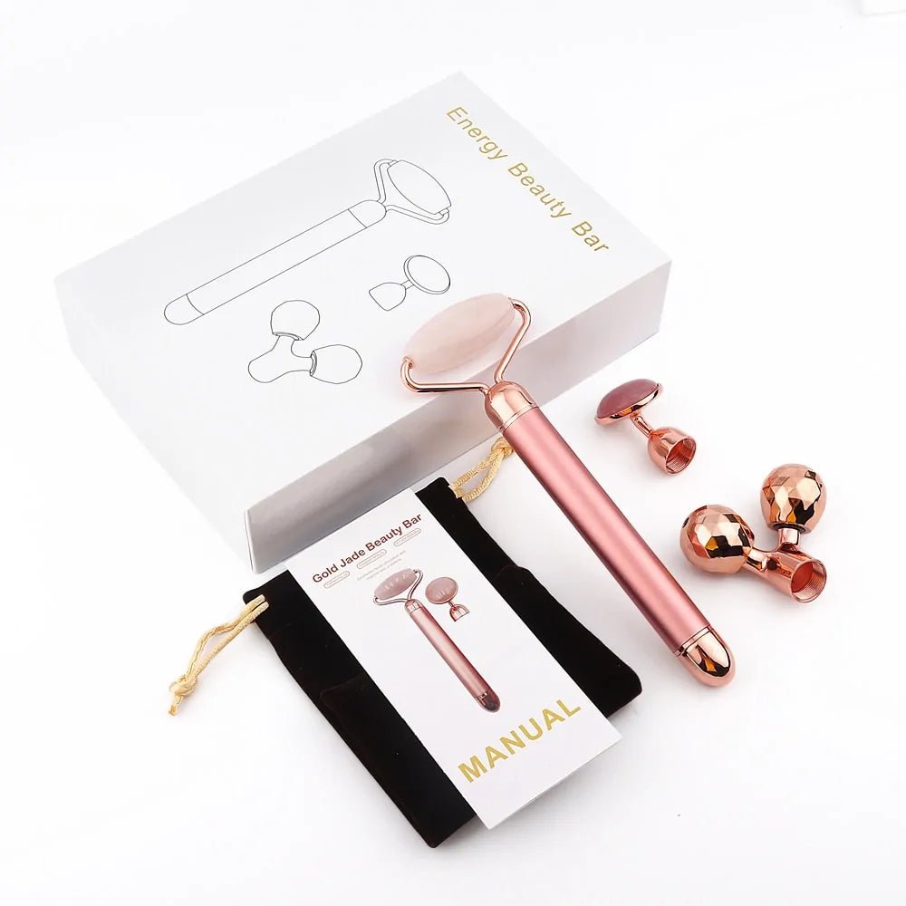 3 - in - 1 Vibrating Jade Roller & Eye Press Set: Electric Facial Massager - Allure SocietySkincare Accessories