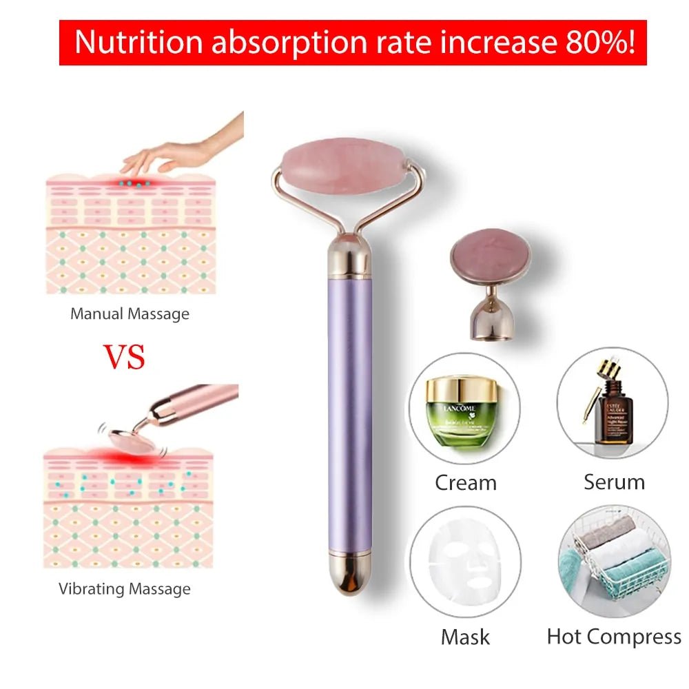 3 - in - 1 Vibrating Jade Roller & Eye Press Set: Electric Facial Massager - Allure SocietySkincare Accessories