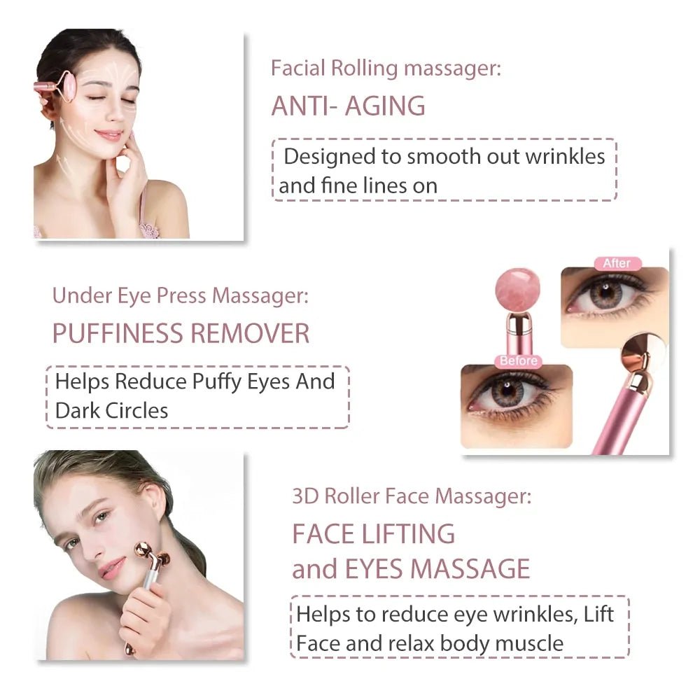 3 - in - 1 Vibrating Jade Roller & Eye Press Set: Electric Facial Massager - Allure SocietySkincare Accessories