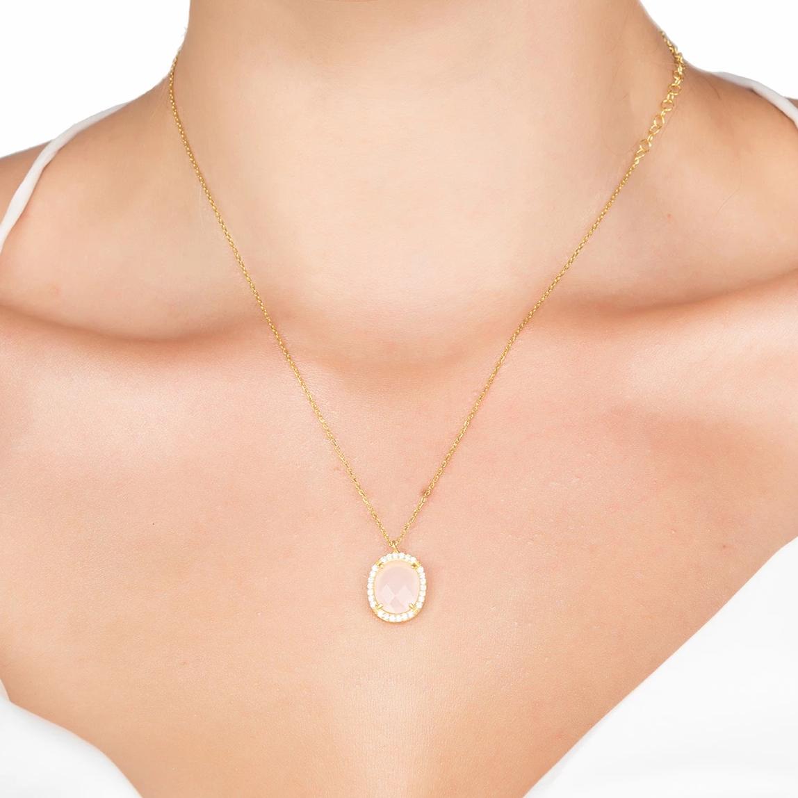 Beatrice Oval Gemstone Pendant Necklace Gold Rose Quartz - Allure SocietyNecklaces