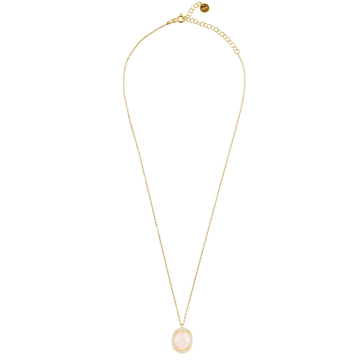 Beatrice Oval Gemstone Pendant Necklace Gold Rose Quartz - Allure SocietyNecklaces