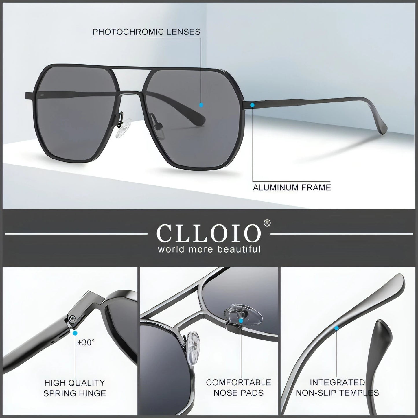 CLLOIO Aluminum Photochromic Sunglasses - Allure SocietyPolarised Sunglasses