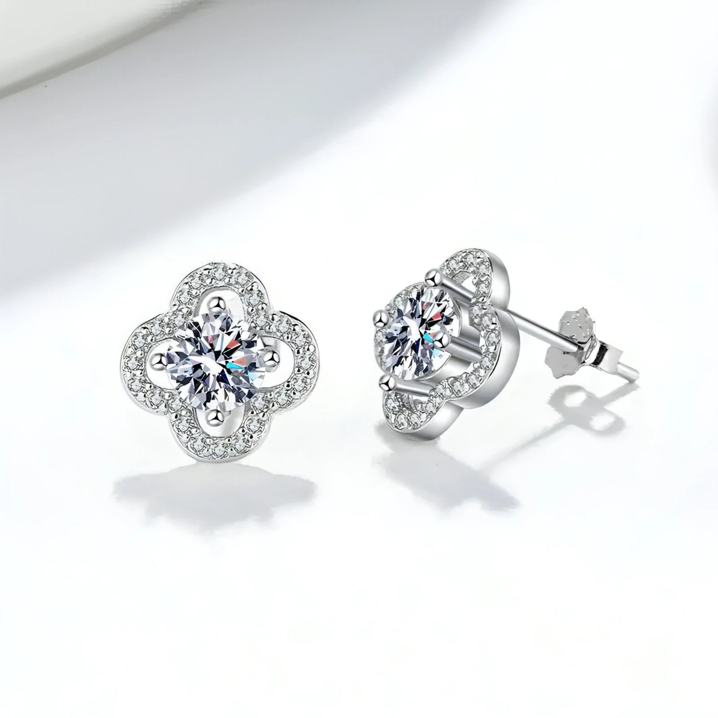 Four Leaf Clover Moissanite Stud Earrings - Allure SocietyEarrings
