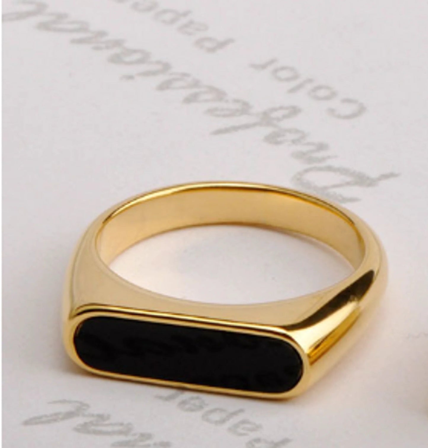 Gold Long Black Set Signet Ring - Allure SocietyRings