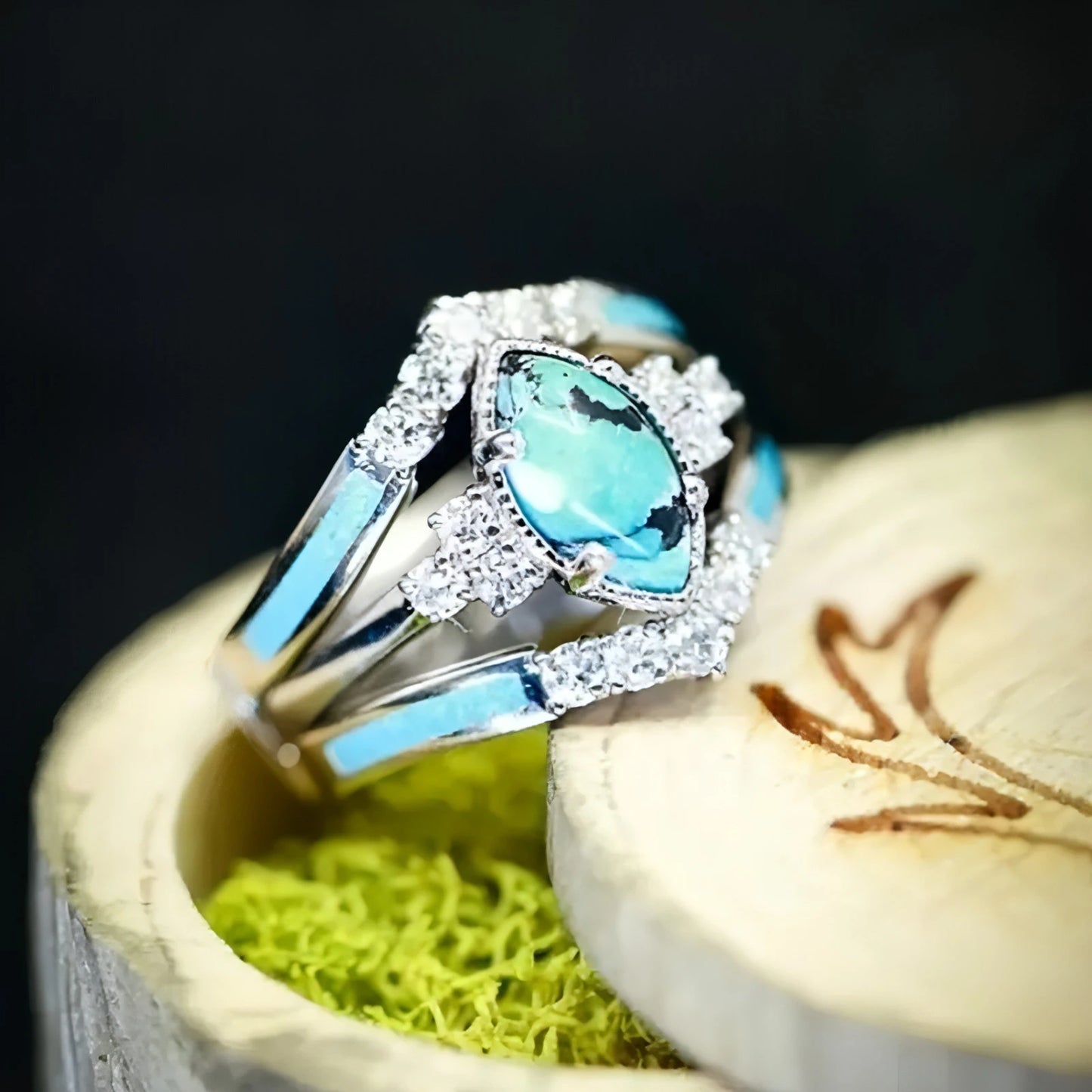Inlaid Green Stone Ring Set - Allure SocietyRings