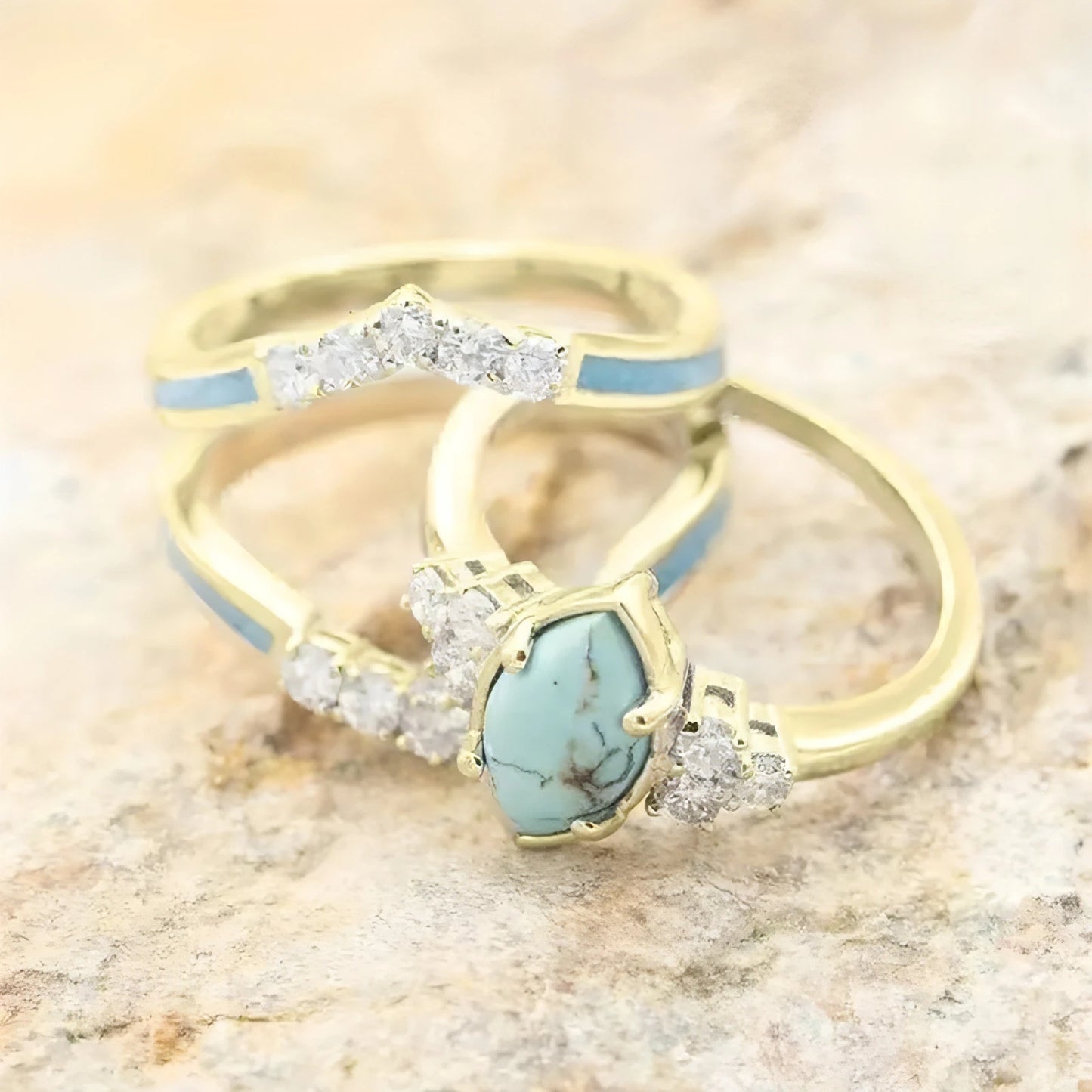 Inlaid Green Stone Ring Set - Allure SocietyRings