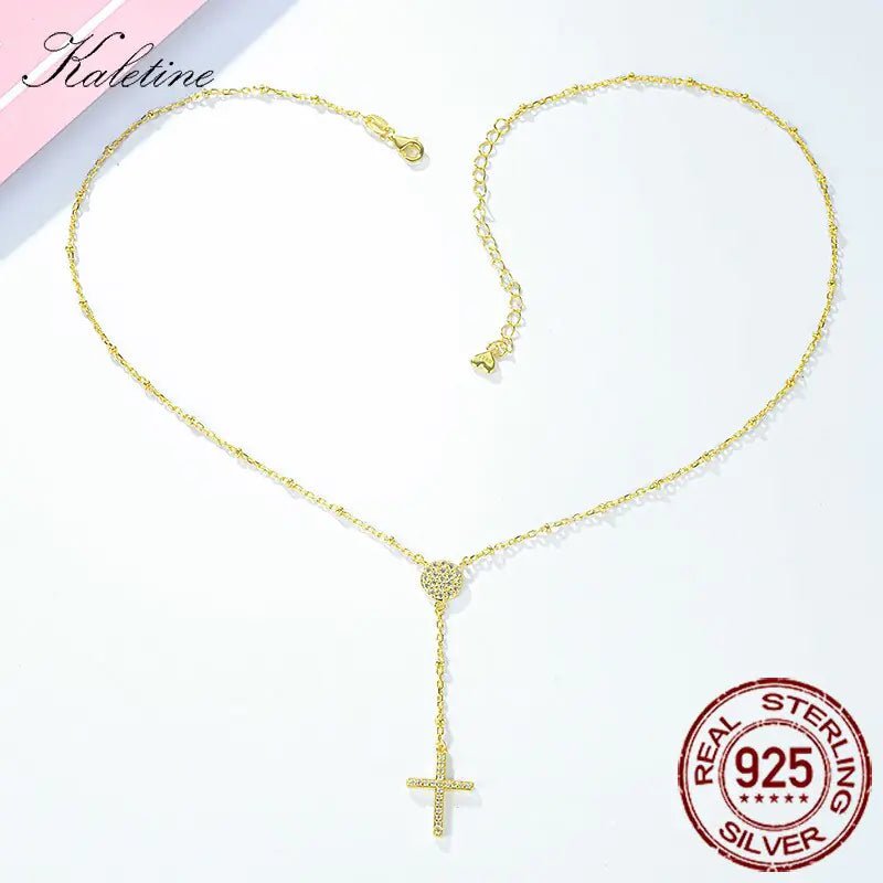 925 Sterling Silver Rosary Necklaces Trendy Gold Jewelry Cross Charms Turkey Evil Eye Necklace - Allure SocietyNecklaces