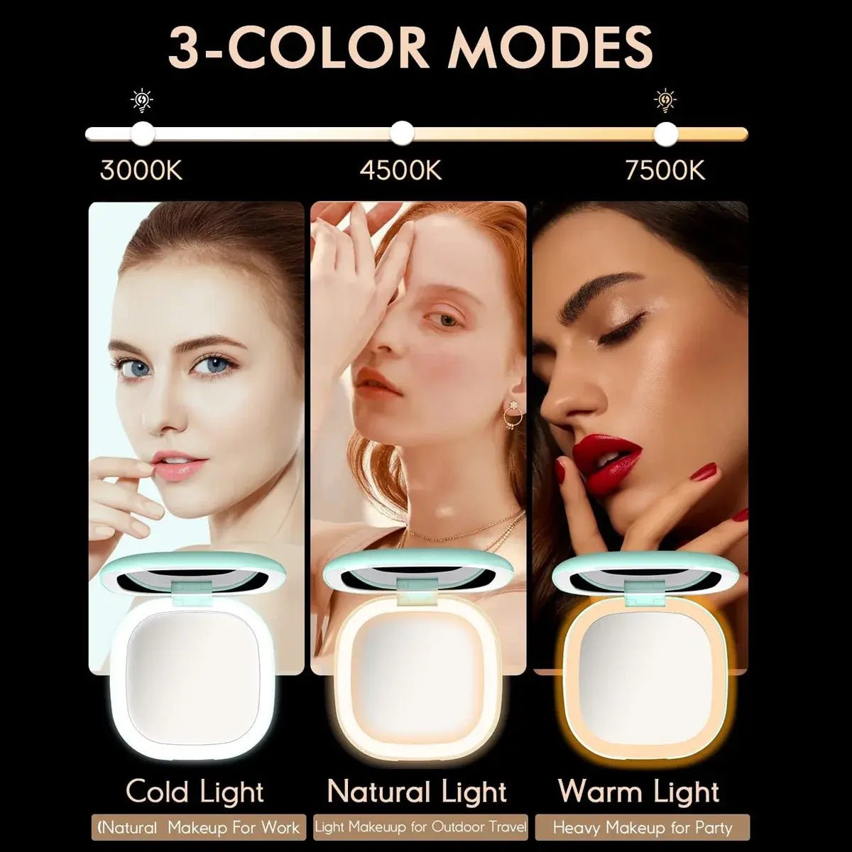 Lighted Dimmable Travel Mirror - Allure SocietyMirrors