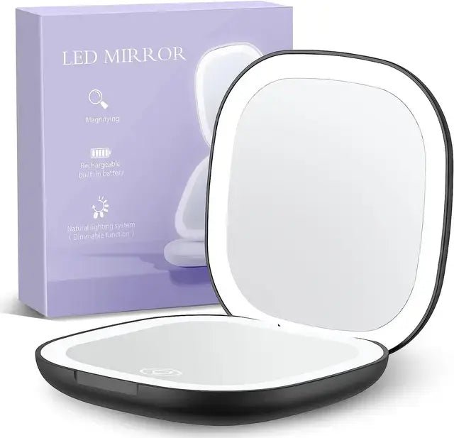 Lighted Dimmable Travel Mirror - Allure SocietyMirrors