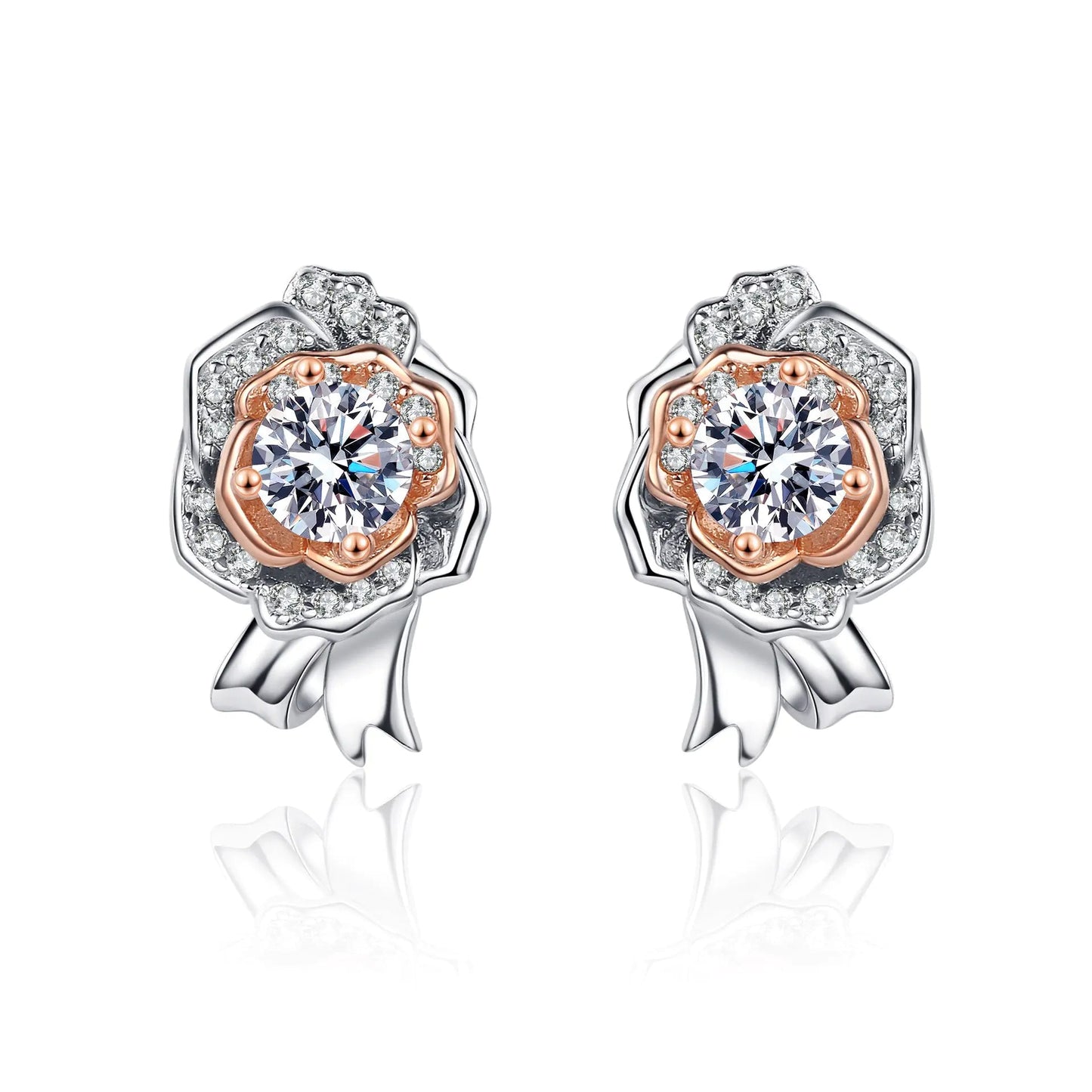 Silver Sparkling Rose Stud Earrings - Allure SocietyEarrings