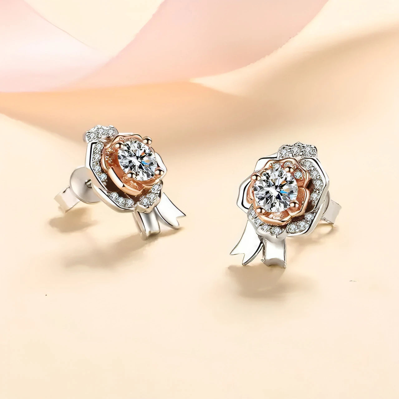 Silver Sparkling Rose Stud Earrings - Allure SocietyEarrings