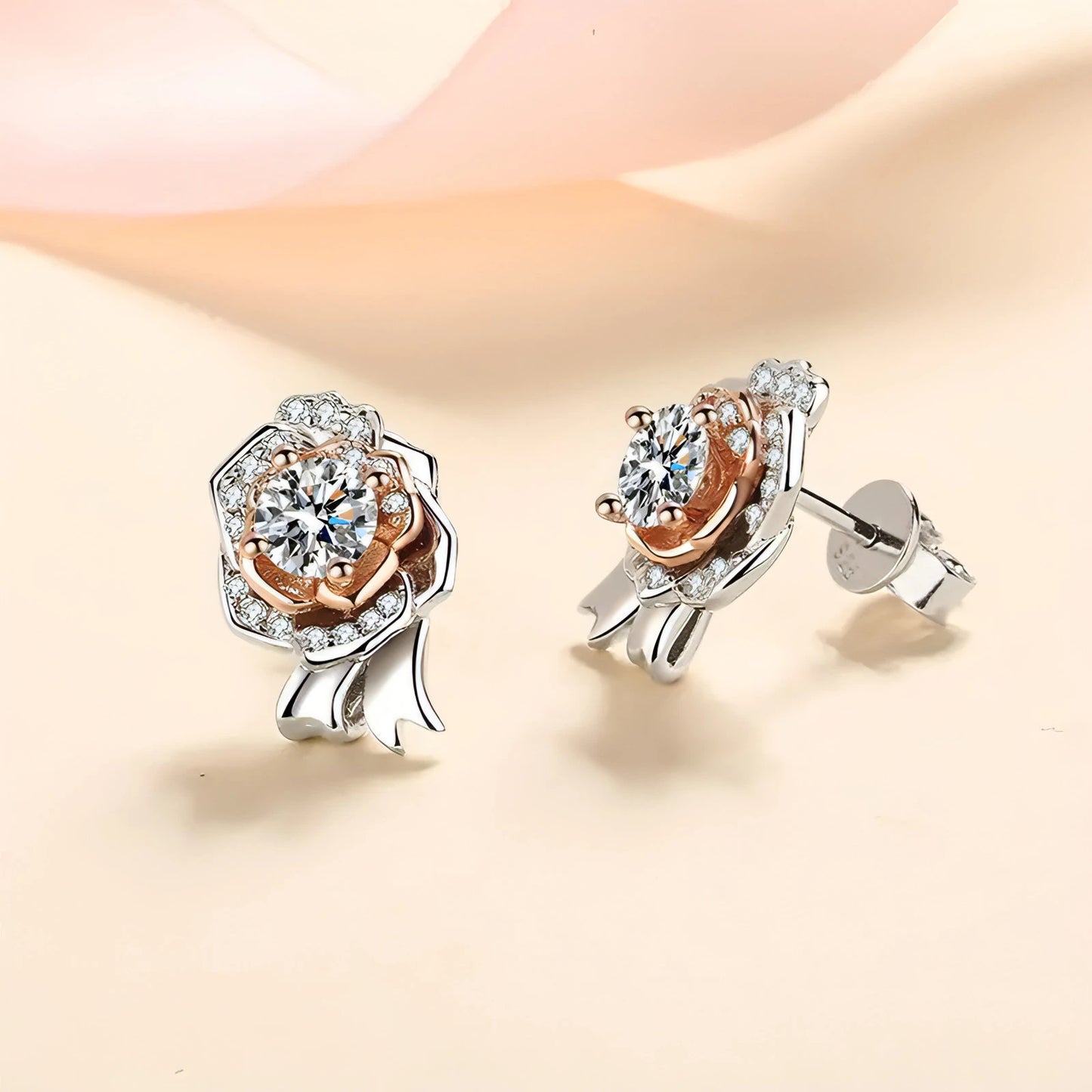 Silver Sparkling Rose Stud Earrings - Allure SocietyEarrings