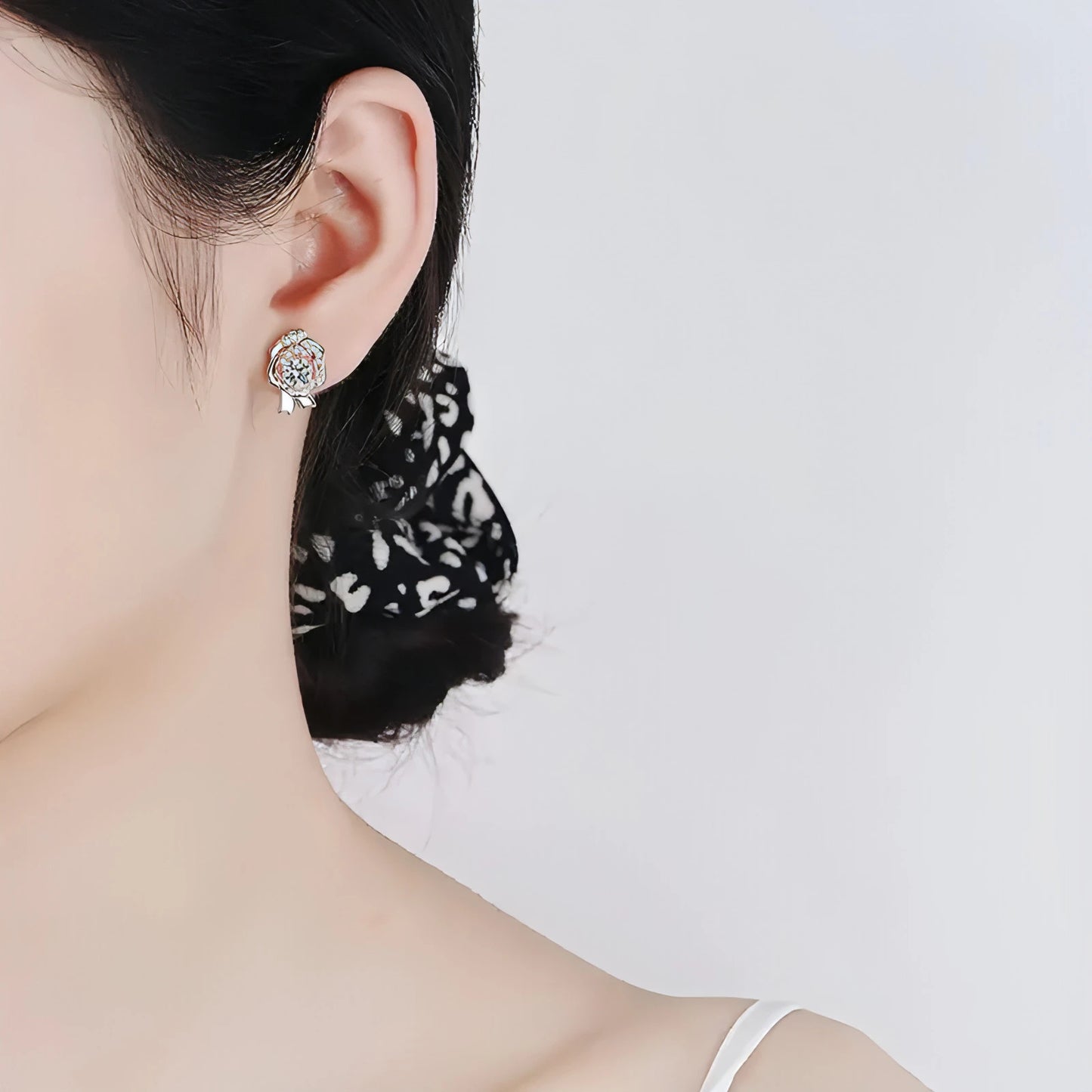 Silver Sparkling Rose Stud Earrings - Allure SocietyEarrings