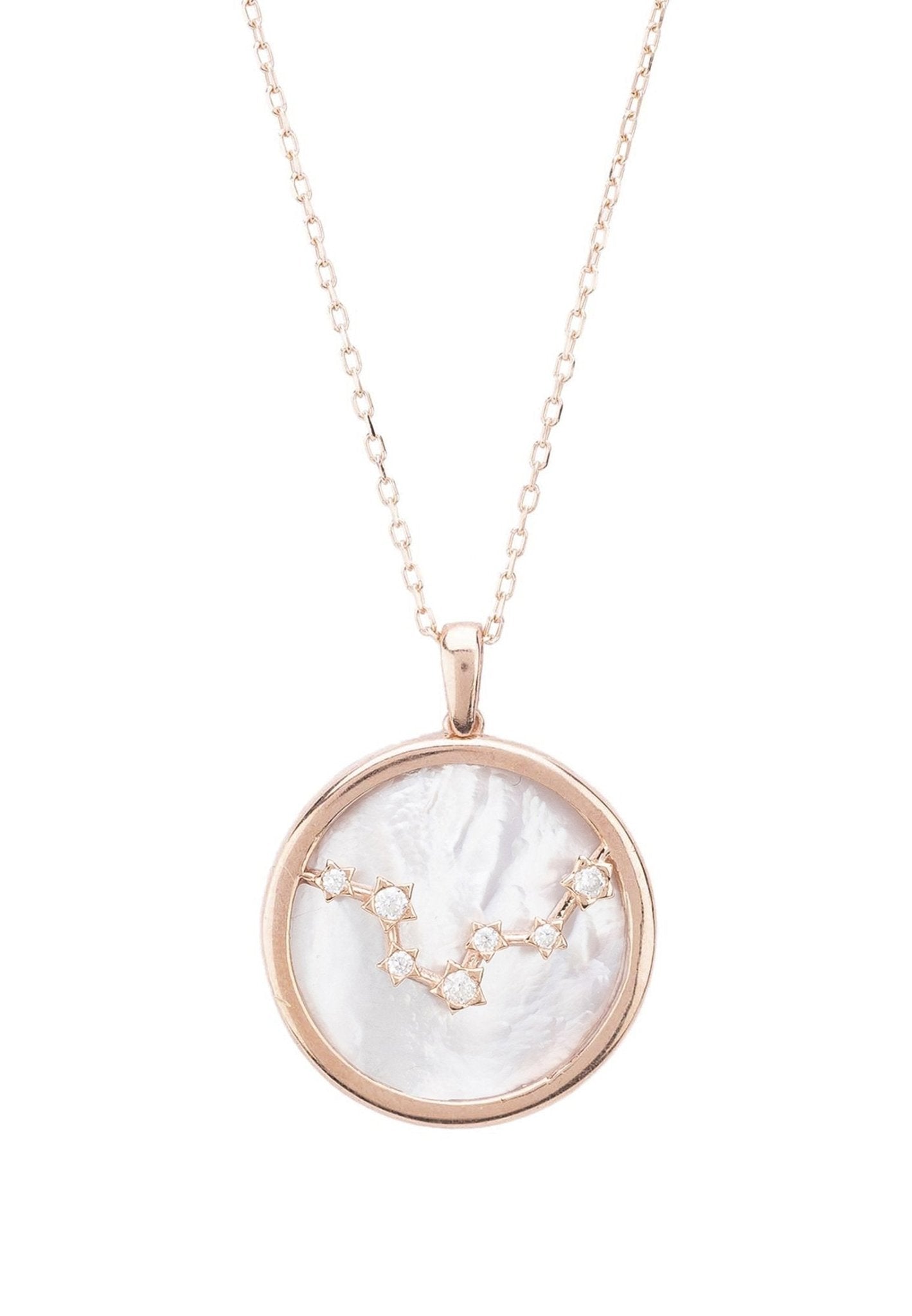 Zodiac Mother Of Pearl Gemstone Star Constellation Pendant Necklace - Allure SocietyNecklaces