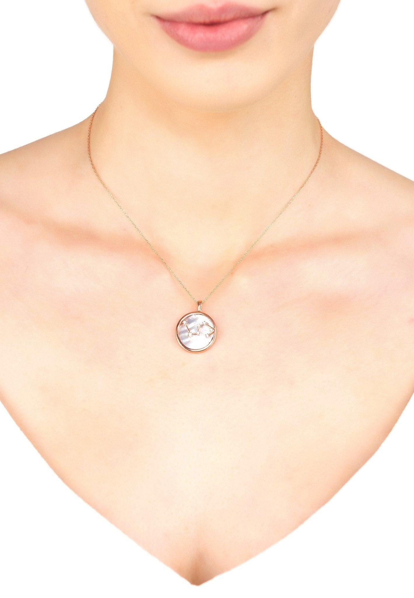 Zodiac Mother Of Pearl Gemstone Star Constellation Pendant Necklace - Allure SocietyNecklaces