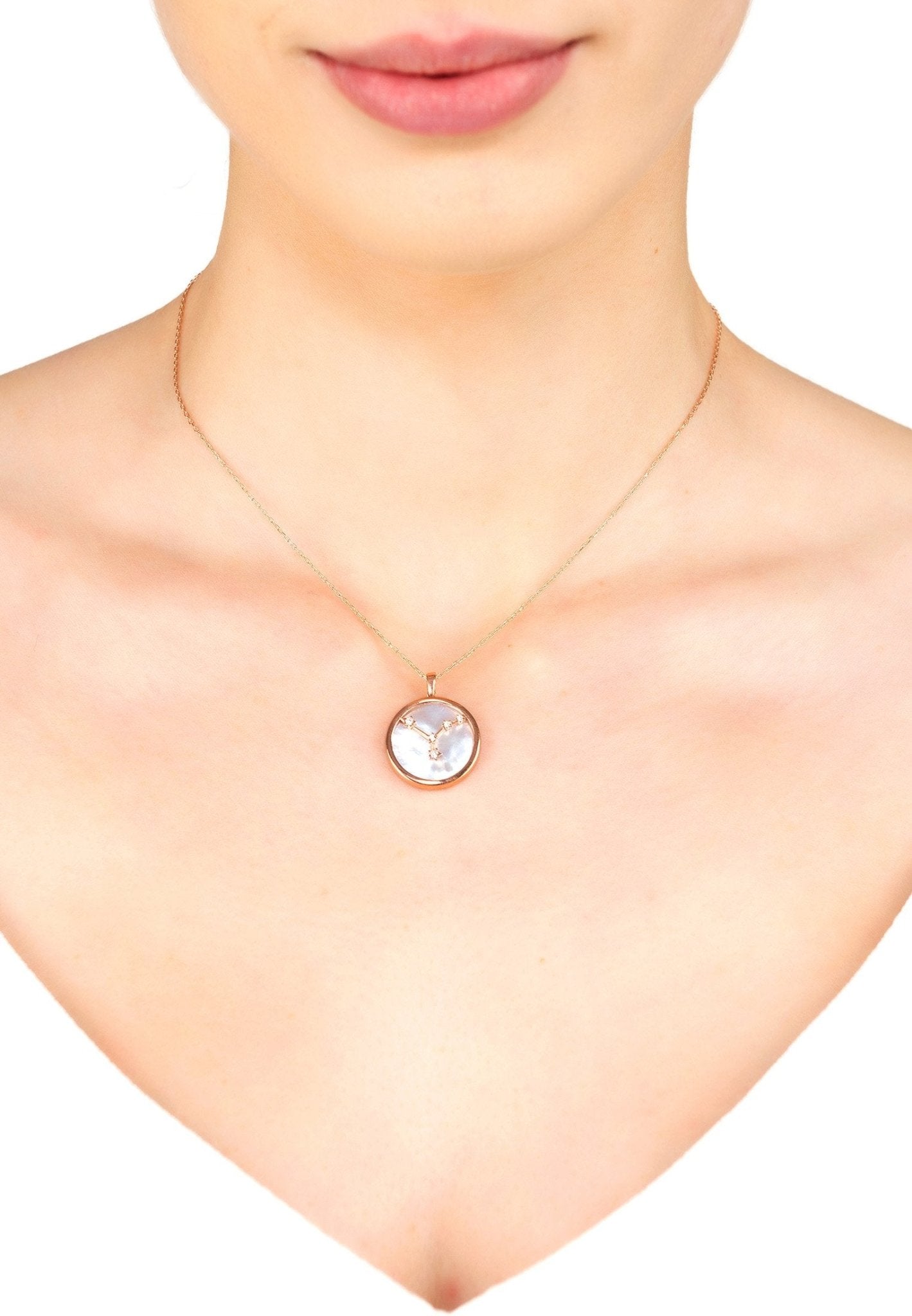 Zodiac Mother Of Pearl Gemstone Star Constellation Pendant Necklace - Allure SocietyNecklaces