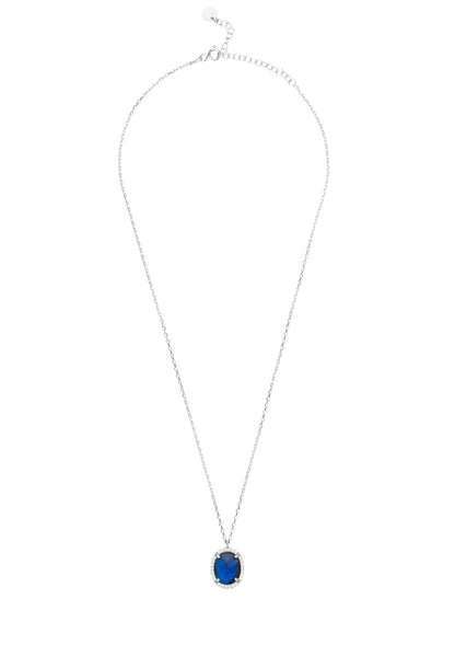 Beatrice Oval Gemstone Pendant Necklace Silver Sapphire Hydro - Allure SocietyNecklaces