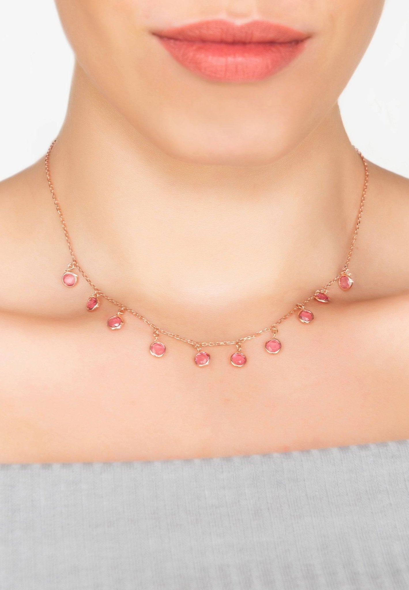 Florence Round Gemstone Necklace Rosegold Pink Tourmaline - Allure SocietyNecklaces