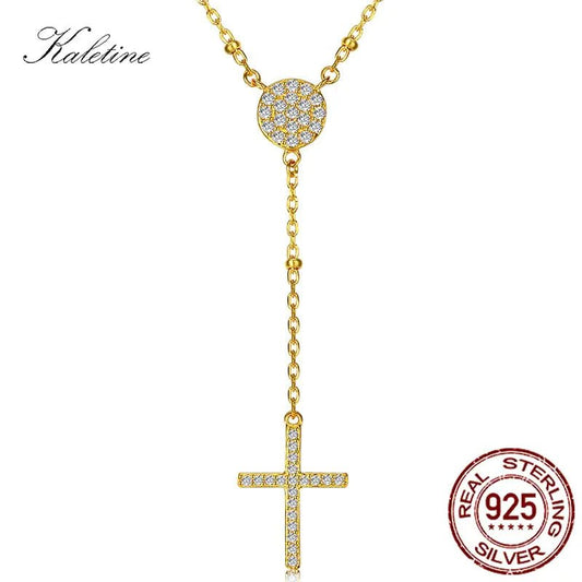 925 Sterling Silver Rosary Necklaces Trendy Gold Jewelry Cross Charms Turkey Evil Eye Necklace - Allure SocietyNecklaces