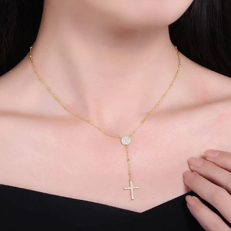 925 Sterling Silver Rosary Necklaces Trendy Gold Jewelry Cross Charms Turkey Evil Eye Necklace - Allure SocietyNecklaces