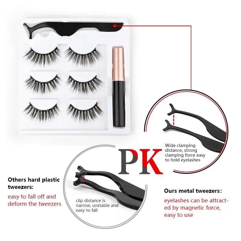 Magnetic Eyelashes Set with Waterproof Eyeliner and Tweezer - Allure SocietyFalse Eyelashes